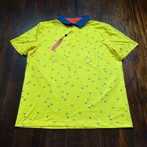Redvanly Polo Shirt Mens XL Yellow Butterflies AOP Fullerton Stretch Golf NWT